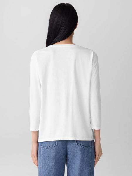 Eileen Fisher Pima Cotton 3/4 Sleeve Tee- White