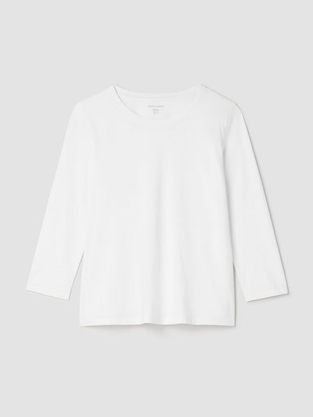 Eileen Fisher Pima Cotton 3/4 Sleeve Tee- White