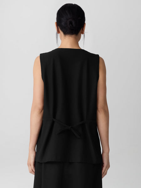 Eileen Fisher Washable Stretch Crepe Long Vest- Black