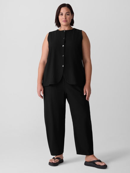 Eileen Fisher Washable Stretch Crepe Long Vest- Black