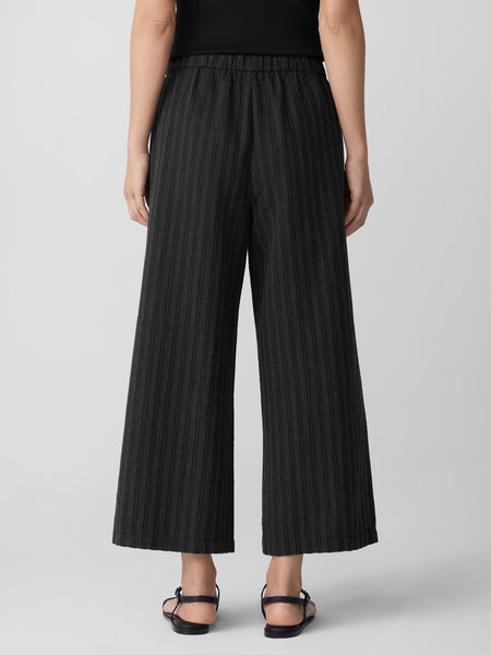 Cotton Blend Stripe Stitch Wide-Leg Pant Black