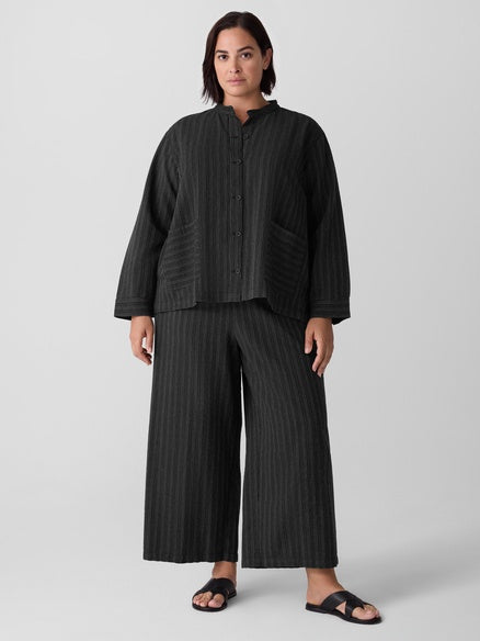 Cotton Blend Stripe Stitch Wide-Leg Pant Black