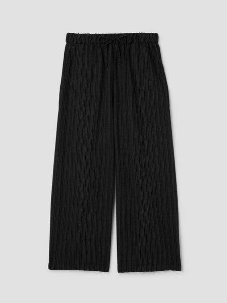 Cotton Blend Stripe Stitch Wide-Leg Pant Black