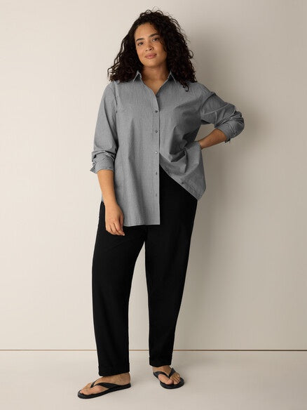 Eileen Fisher Striped Cotton Poplin Classic Collar Shirt-B/W
