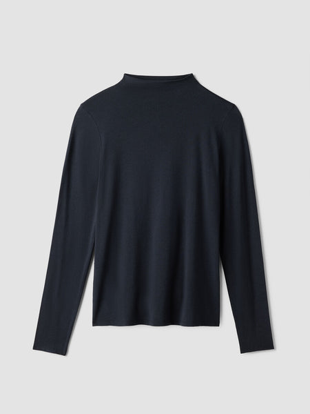 Eileen Fisher Sheer Cotton Blend Funnel Neck Tee- Black