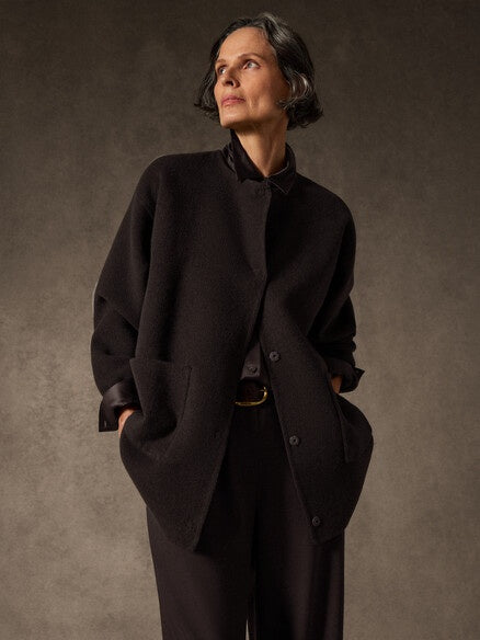 Eileen Fisher DoubleFace Wool Cloud Round Neck Coat