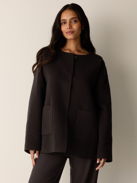 Eileen Fisher DoubleFace Wool Cloud Round Neck Coat