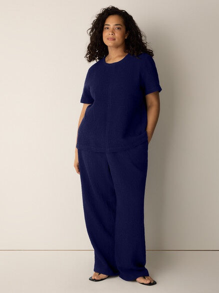Eileen Fisher Cotton Doubleweave Round Neck Top-Infinity