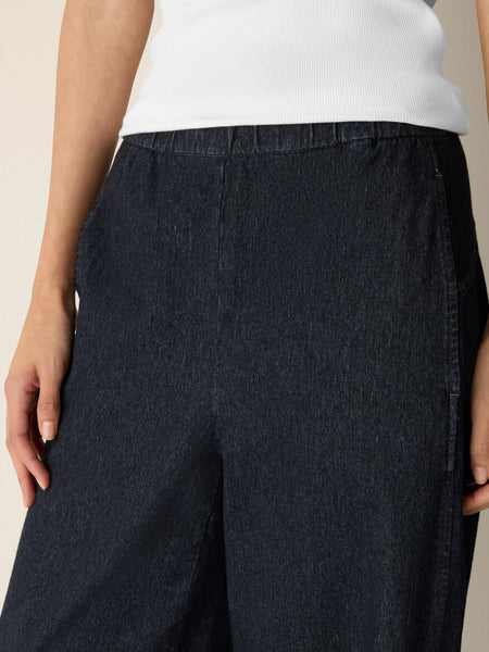 Eileen Fisher Indigo Knit Pull On Denim Lantern Pant