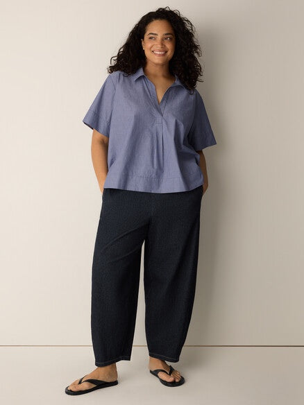 Eileen Fisher Indigo Knit Pull On Denim Lantern Pant