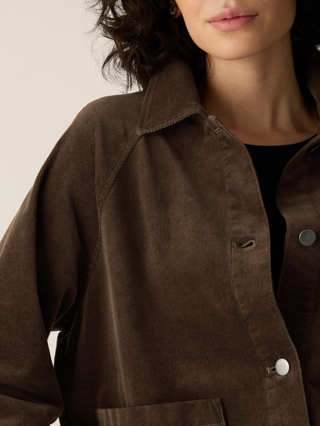 Eileen Fisher Cotton Corduroy Classic Collar Jacket-Coffee