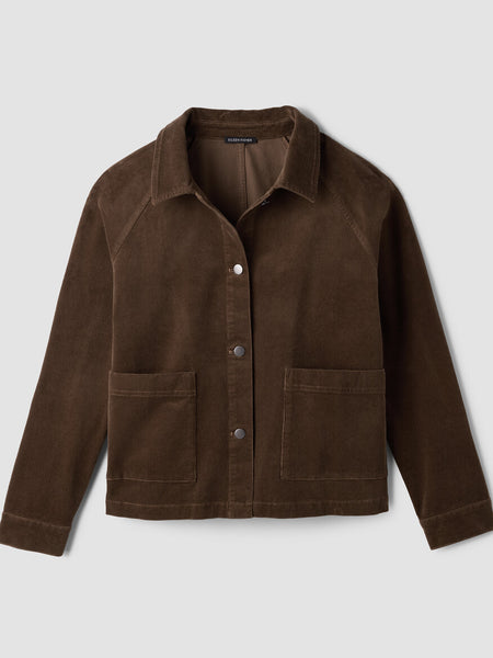 Eileen Fisher Cotton Corduroy Classic Collar Jacket-Coffee