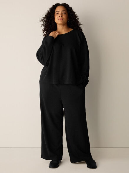 Eileen Fisher Cotton Blend Double Knit Round Neck Box Top-Black