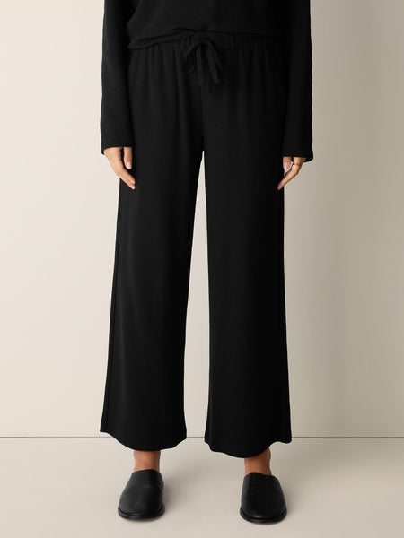 Eileen Fisher Cotton Blend Doubleknit Wide Leg Pant-Black