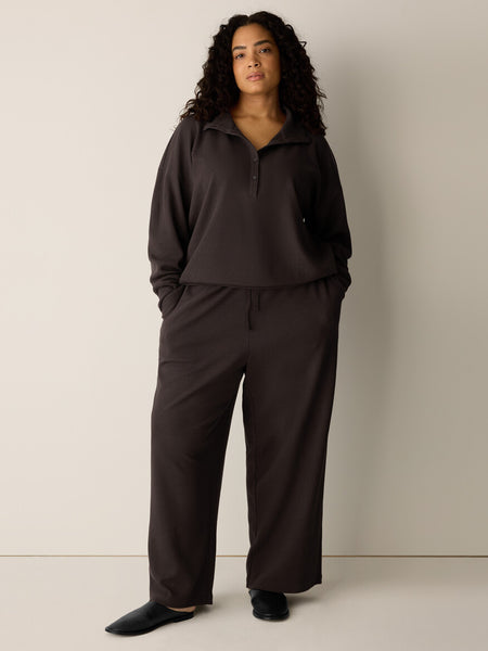 Eileen Fisher Cotton Blend Doubleknit Wide Leg Pant-Coffee