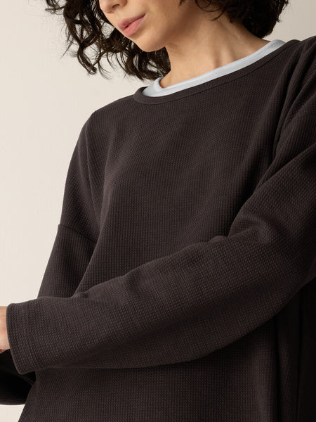 Eileen Fisher Cotton Blend Double Knit Round Neck Box Top-Coffee