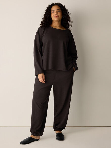 Eileen Fisher Cotton Blend Double Knit Round Neck Box Top-Coffee