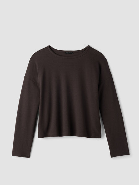 Eileen Fisher Cotton Blend Double Knit Round Neck Box Top-Coffee