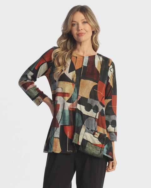 Jess and Jane French  Brushed Knit Tunic Top - Cubism