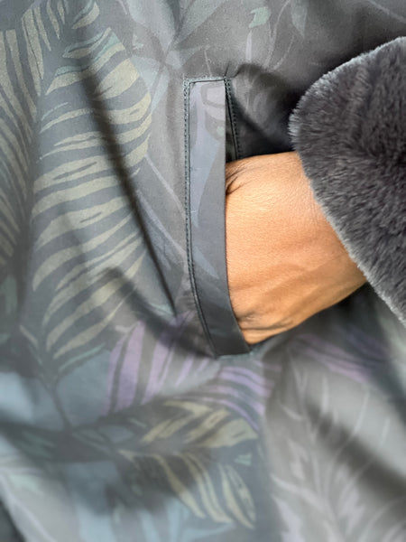 Nikki Jones Button Up Reversible Coat-Dark Grey Palm