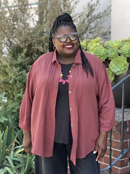 Kleen Cotton Gauze Pintuck Button Down-Berry