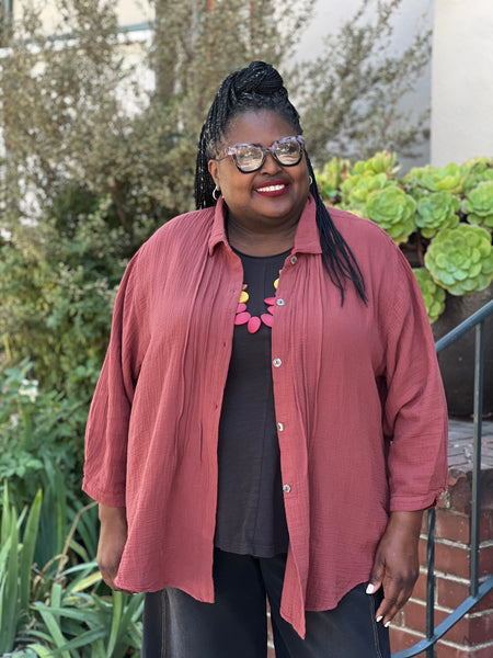 Kleen Cotton Gauze Pintuck Button Down-Berry