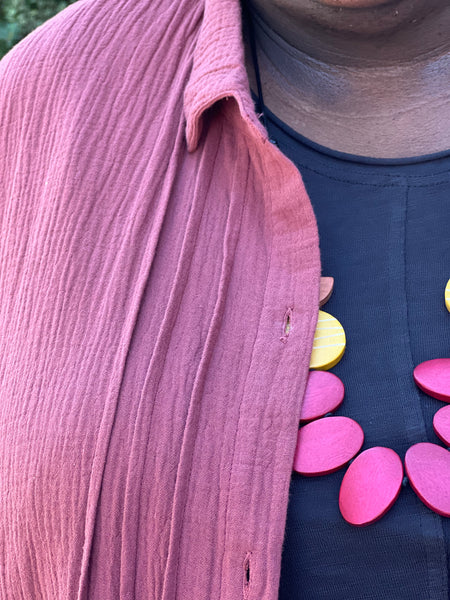 Kleen Cotton Gauze Pintuck Button Down-Berry