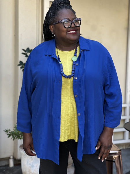 Kleen Cotton Gauze Pintuck Button Down-Lapis Blue