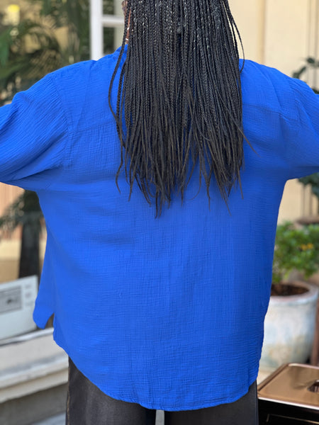 Kleen Cotton Gauze Pintuck Button Down-Lapis Blue