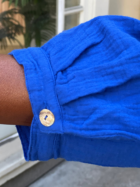 Kleen Cotton Gauze Pintuck Button Down-Lapis Blue