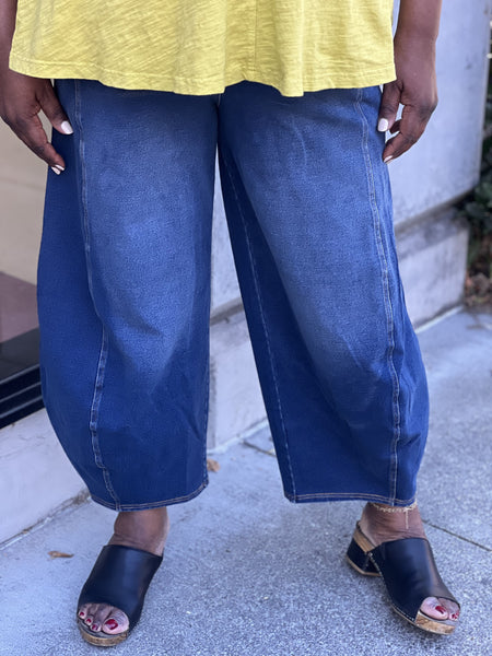 Kleen Citron Bleu Denim Knit Barrel Leg Pant- Bluebird