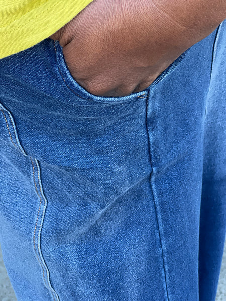 Kleen Citron Bleu Denim Knit Barrel Leg Pant- Bluebird