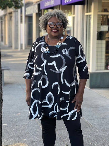 Blue Sky 3/4 Sleeve Spirit Tunic/Dress-BW Focus