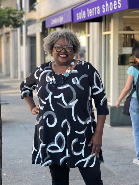 Blue Sky 3/4 Sleeve Spirit Tunic/Dress-BW Focus