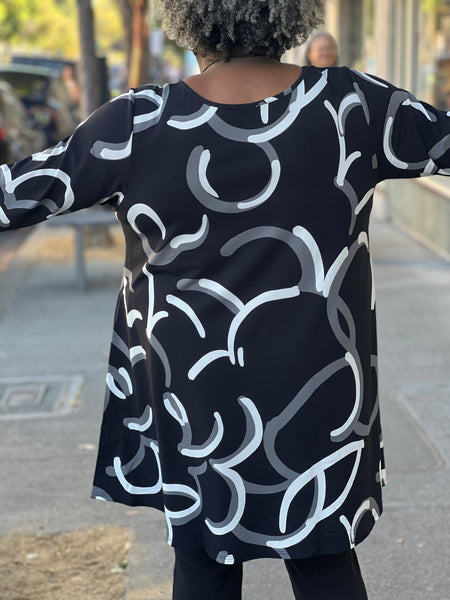 Blue Sky 3/4 Sleeve Spirit Tunic/Dress-BW Focus