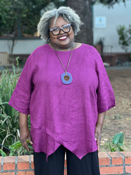 Pure Linen Angle Top-Magenta