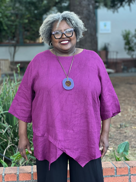 Pure Linen Angle Top-Magenta