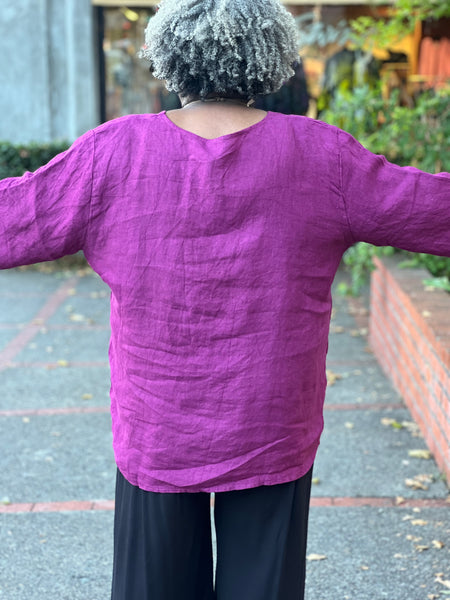 Pure Linen Angle Top-Magenta