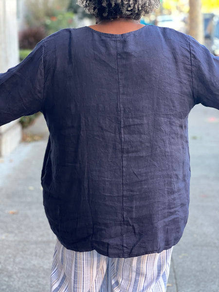 Pure Linen Button Tunic-Navy