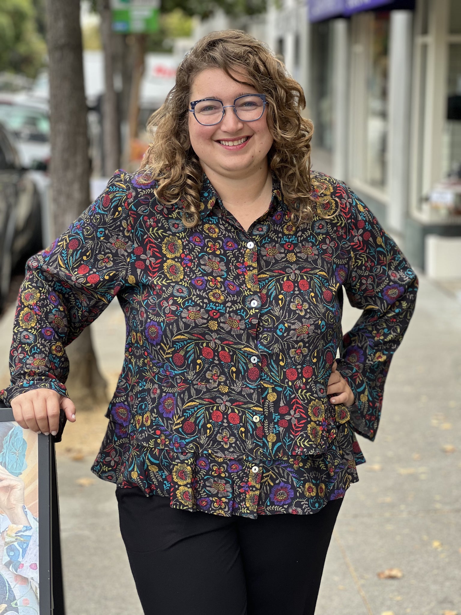 Habitat Off the Vine  Flounce Sleeve Shirt-Black