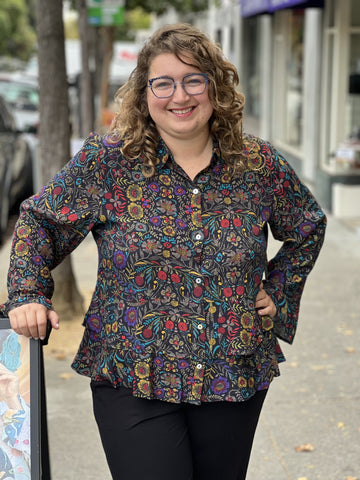 Habitat Off the Vine  Flounce Sleeve Shirt-Black