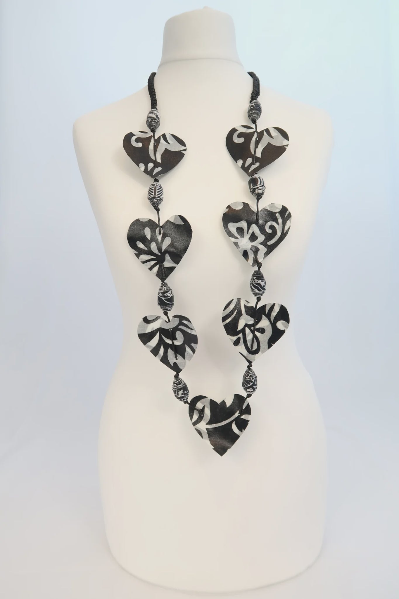 Jianhui London Recycled Fabric Heart Necklace- B/W