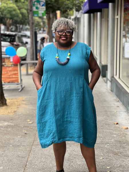 Pure  Linen Cap Sleeve Jumper-Teal