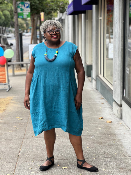 Pure  Linen Cap Sleeve Jumper-Teal