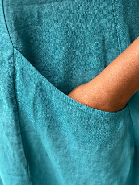 Pure  Linen Cap Sleeve Jumper-Teal
