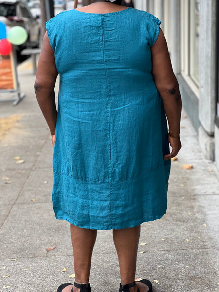 Pure  Linen Cap Sleeve Jumper-Teal