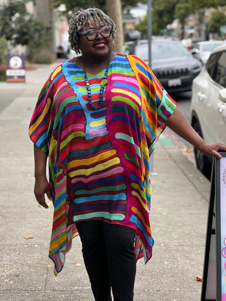 KikiSol One Size Midi Kaftan-Stripes