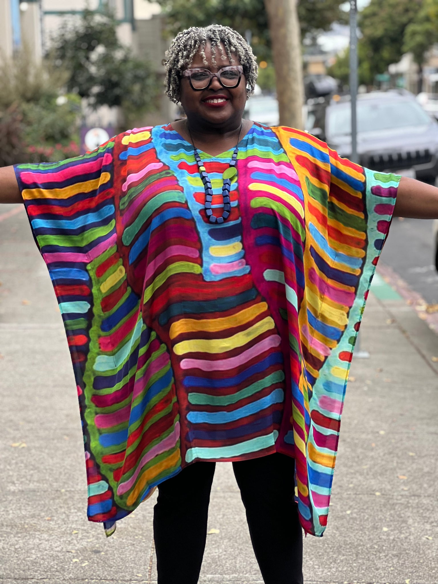 KikiSol One Size Midi Kaftan-Stripes