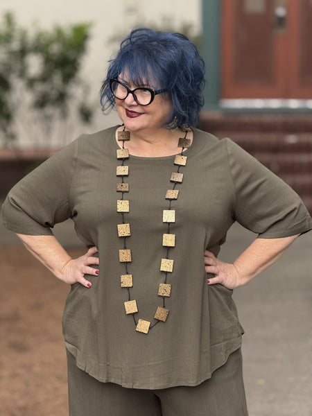 Blue Sky Linen Bamboo Liza Top-Khaki