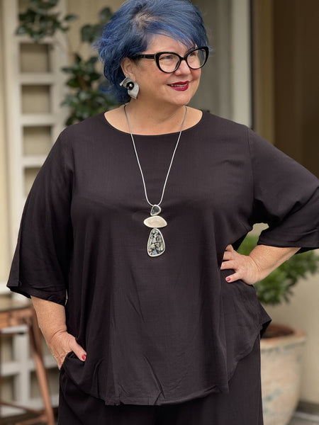 Blue Sky Linen Bamboo Liza Top-Black